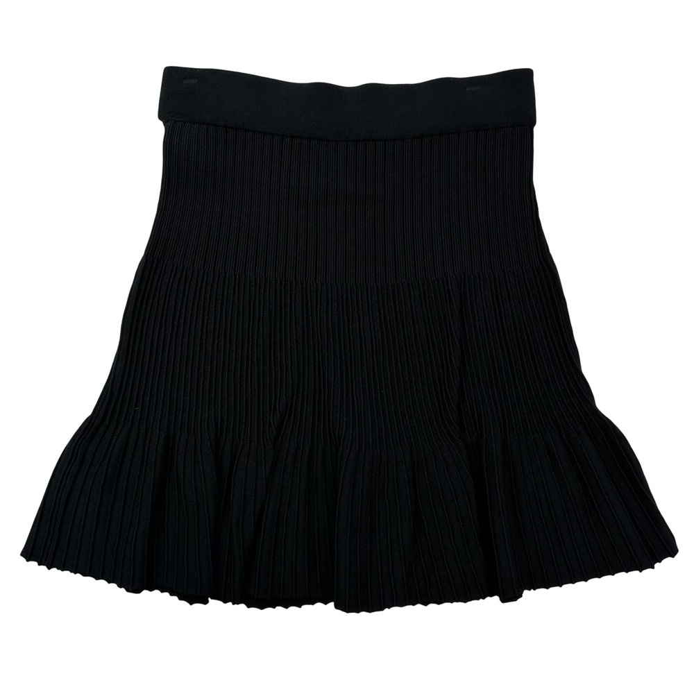 ELLE Knit Mini Skirt Pleated A-Line Black Casual Flared Size S